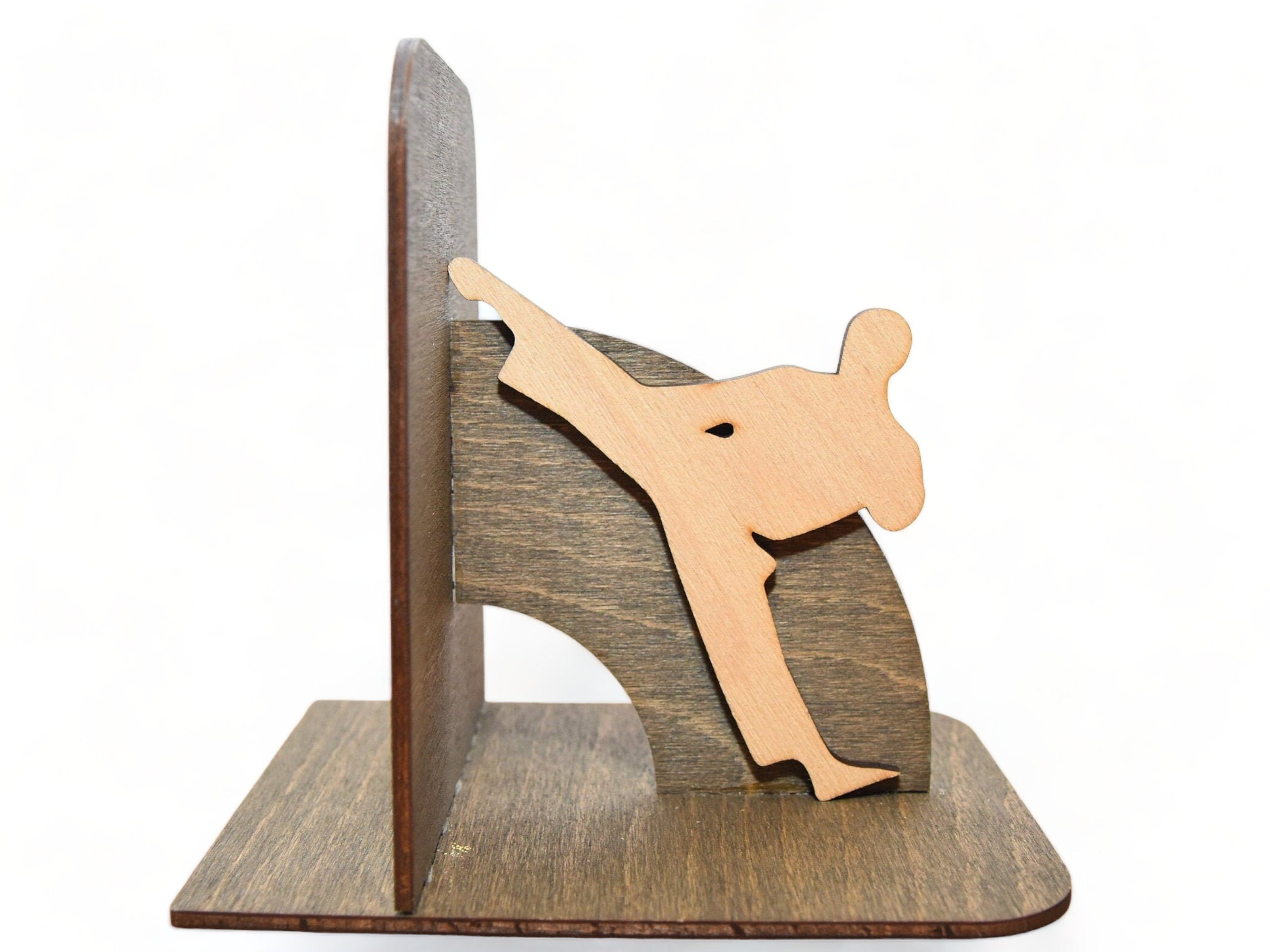 Kung Fu Bookends: Engraved Birch Wood Book Holder