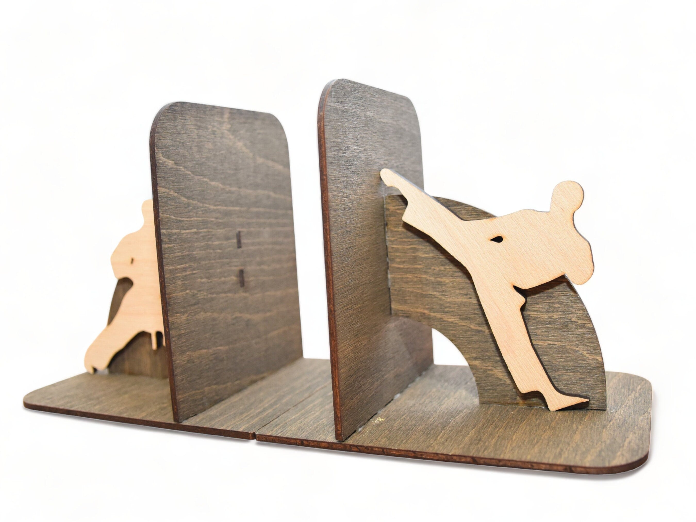 Kung Fu Bookends: Engraved Birch Wood Book Holder
