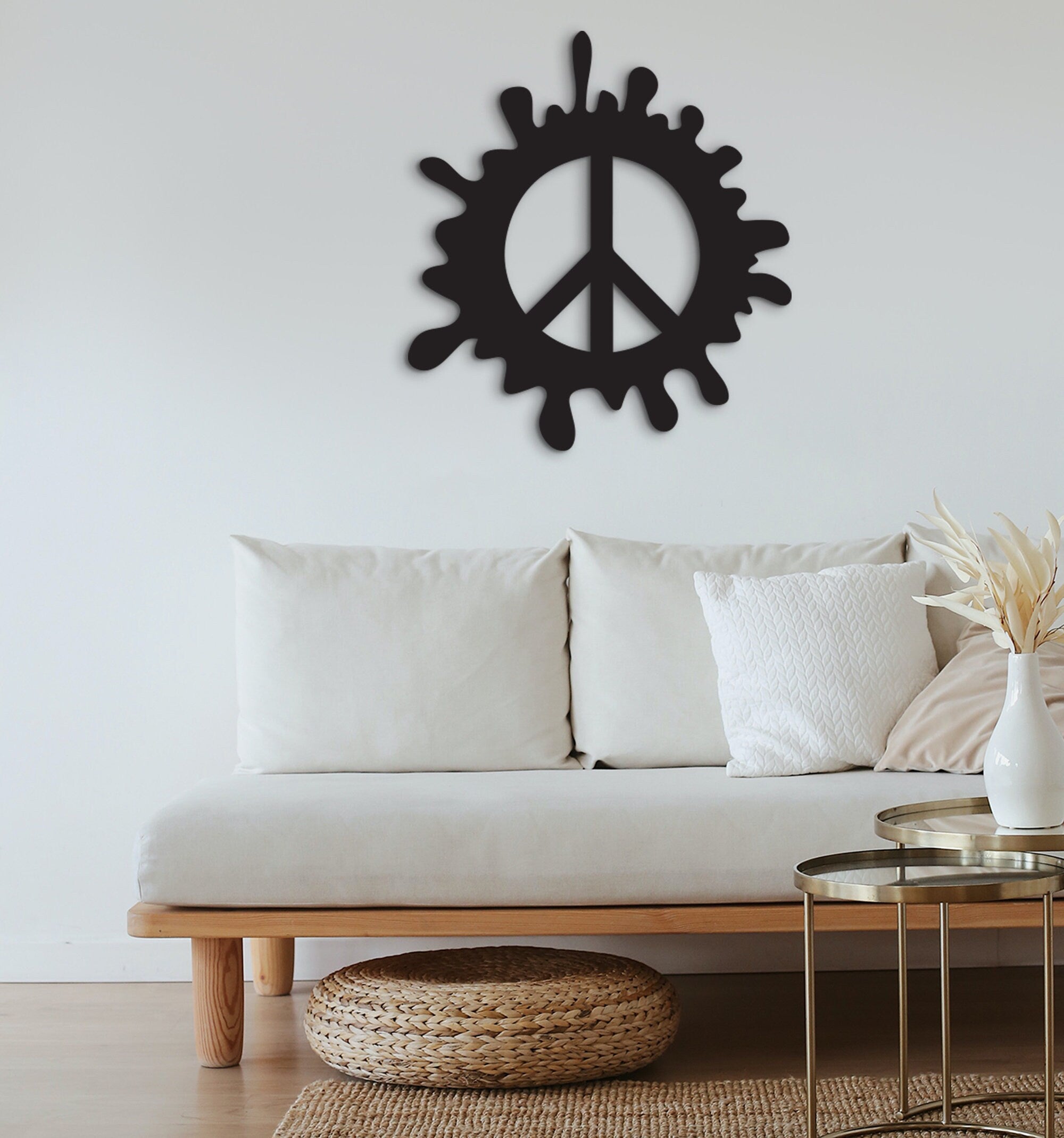 Wooden Peace Sign Wall Decor: Boho Hippie Symbol