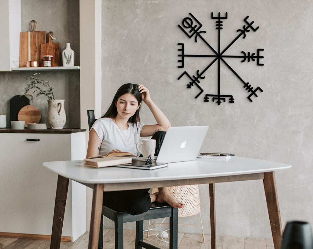Viking Vegvisir Wood Wall Art: Runic Compass Decor