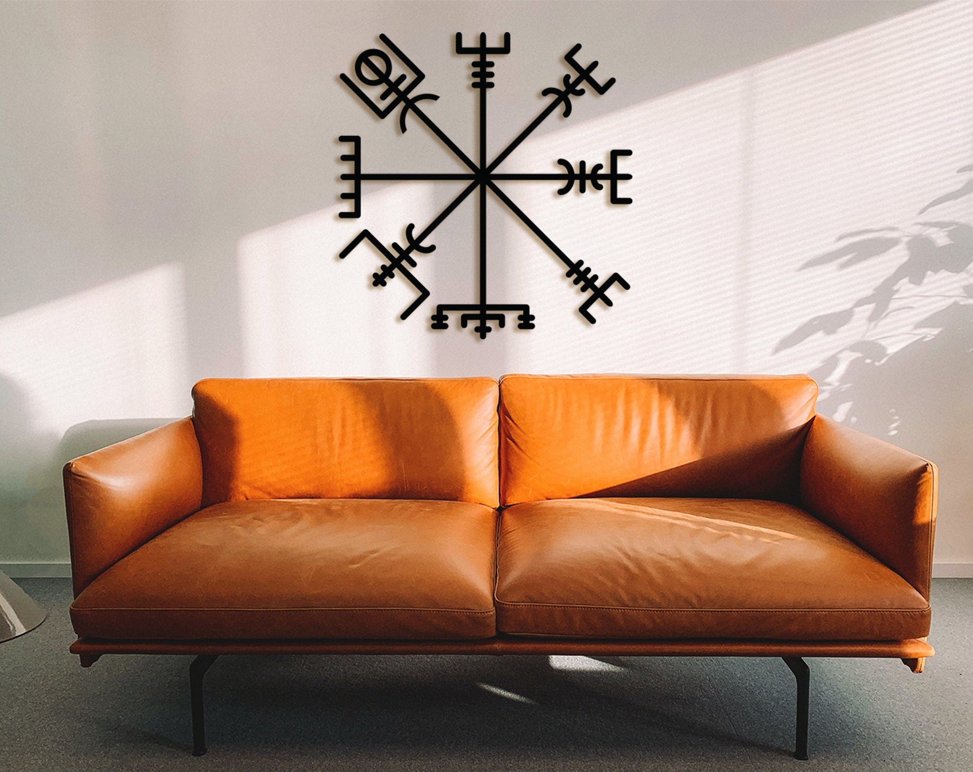 Viking Vegvisir Wood Wall Art: Runic Compass Decor