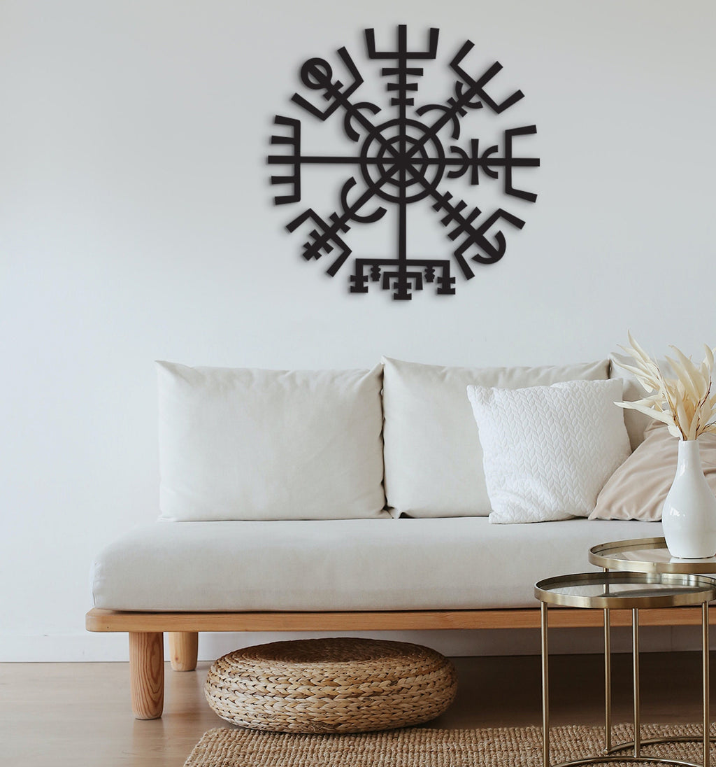 Vegvisir Runic Compass: Scandinavian Wood Wall Art