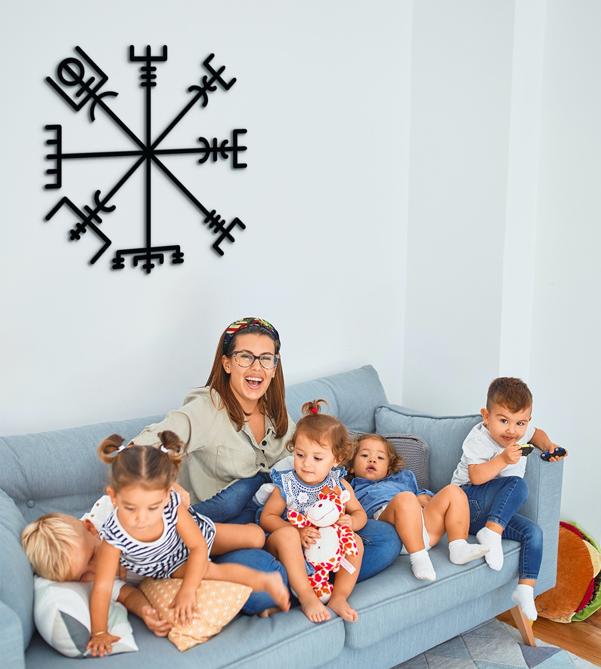 Viking Vegvisir Wood Wall Art: Runic Compass Decor