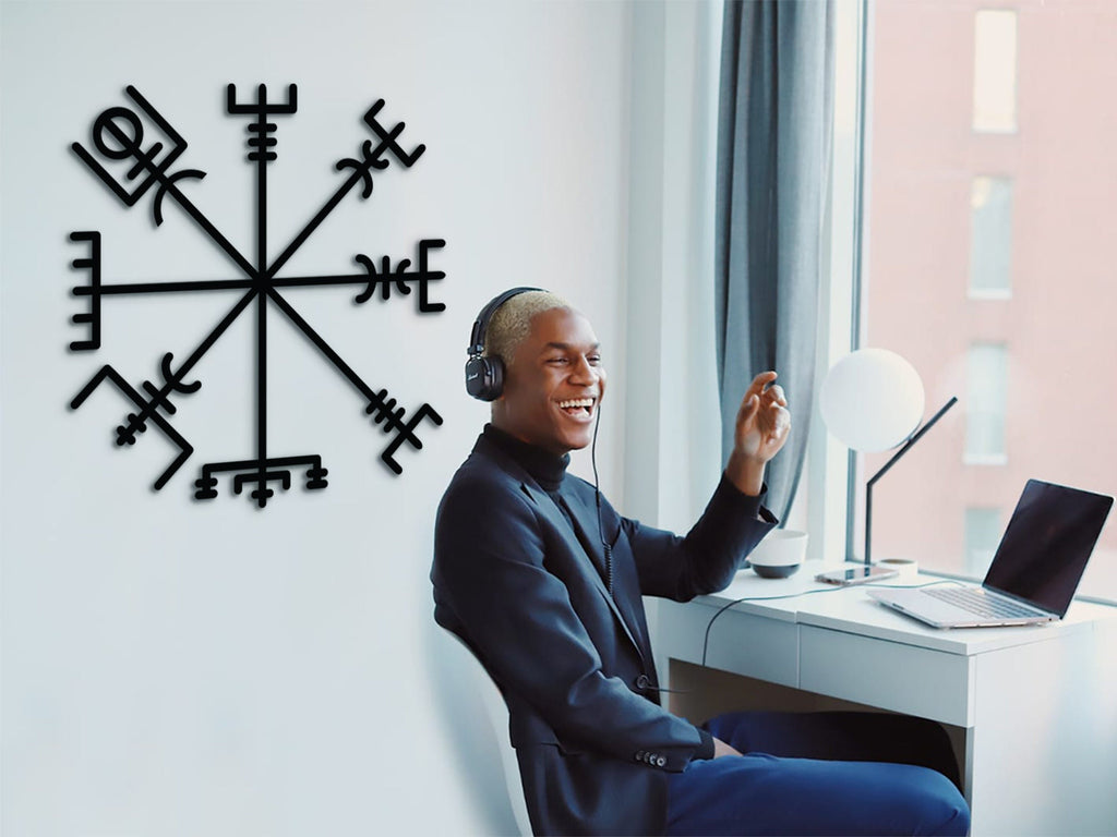 Viking Vegvisir Wood Wall Art: Runic Compass Decor