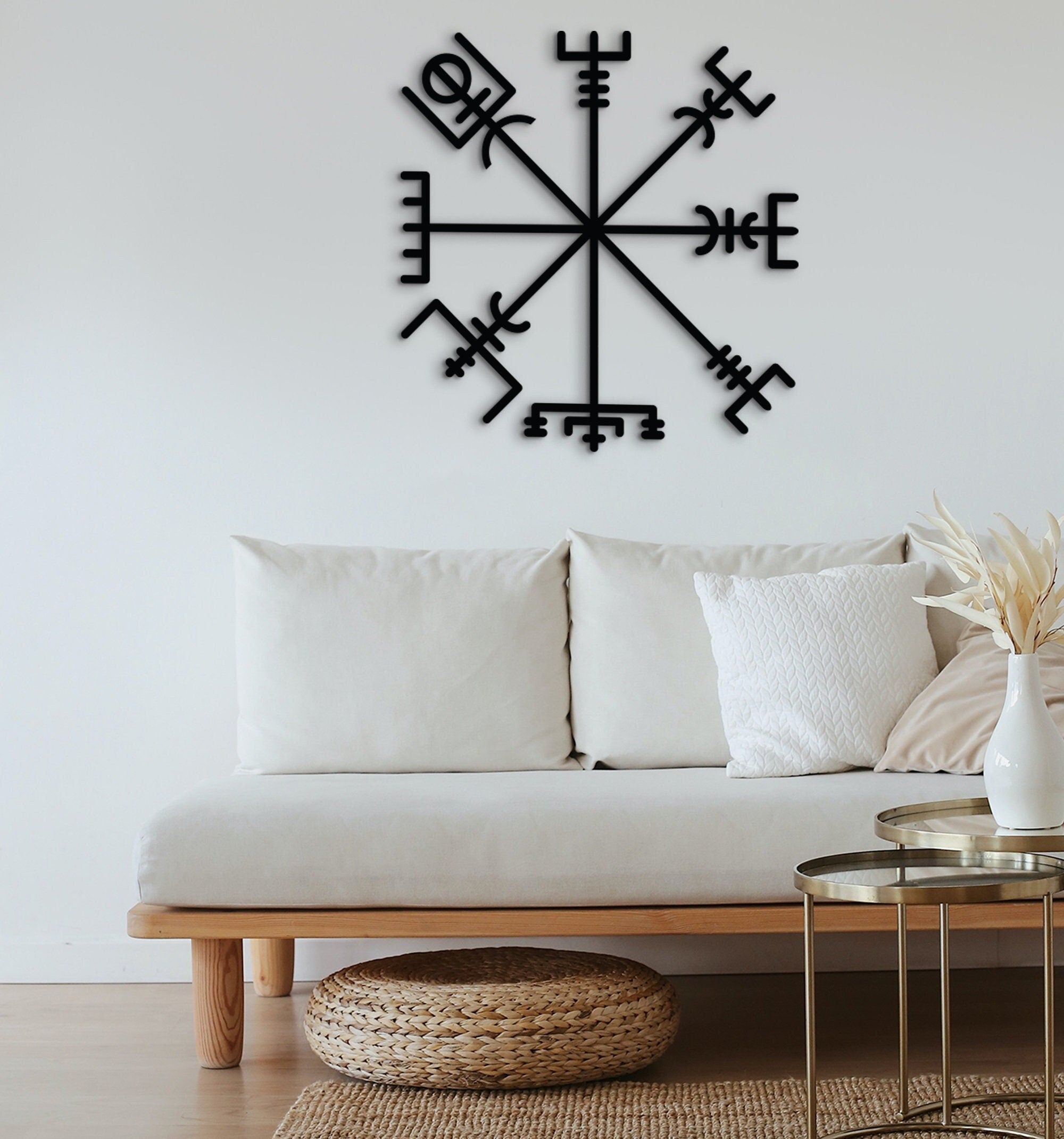 Viking Vegvisir Wood Wall Art: Runic Compass Decor