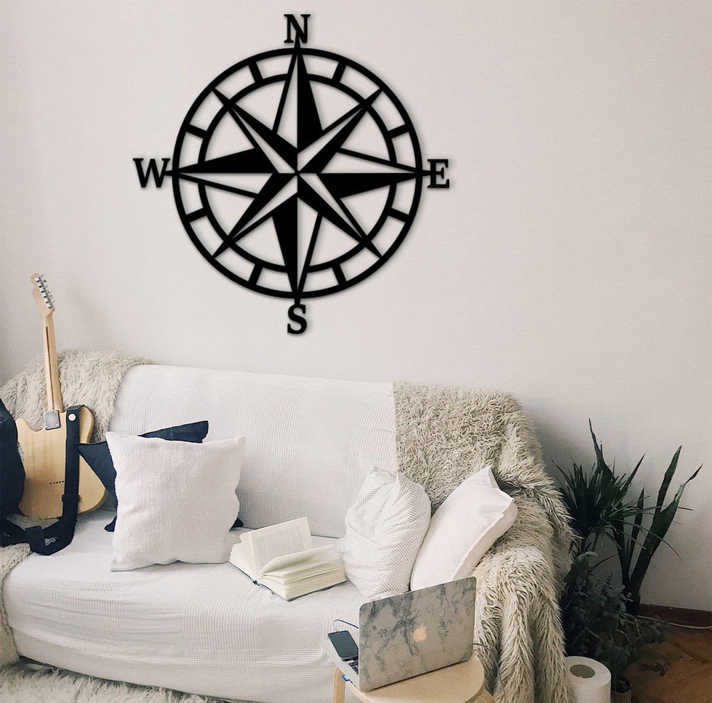 Nautical Compass Wood Wall Art: 3D Shadow Effect Decor