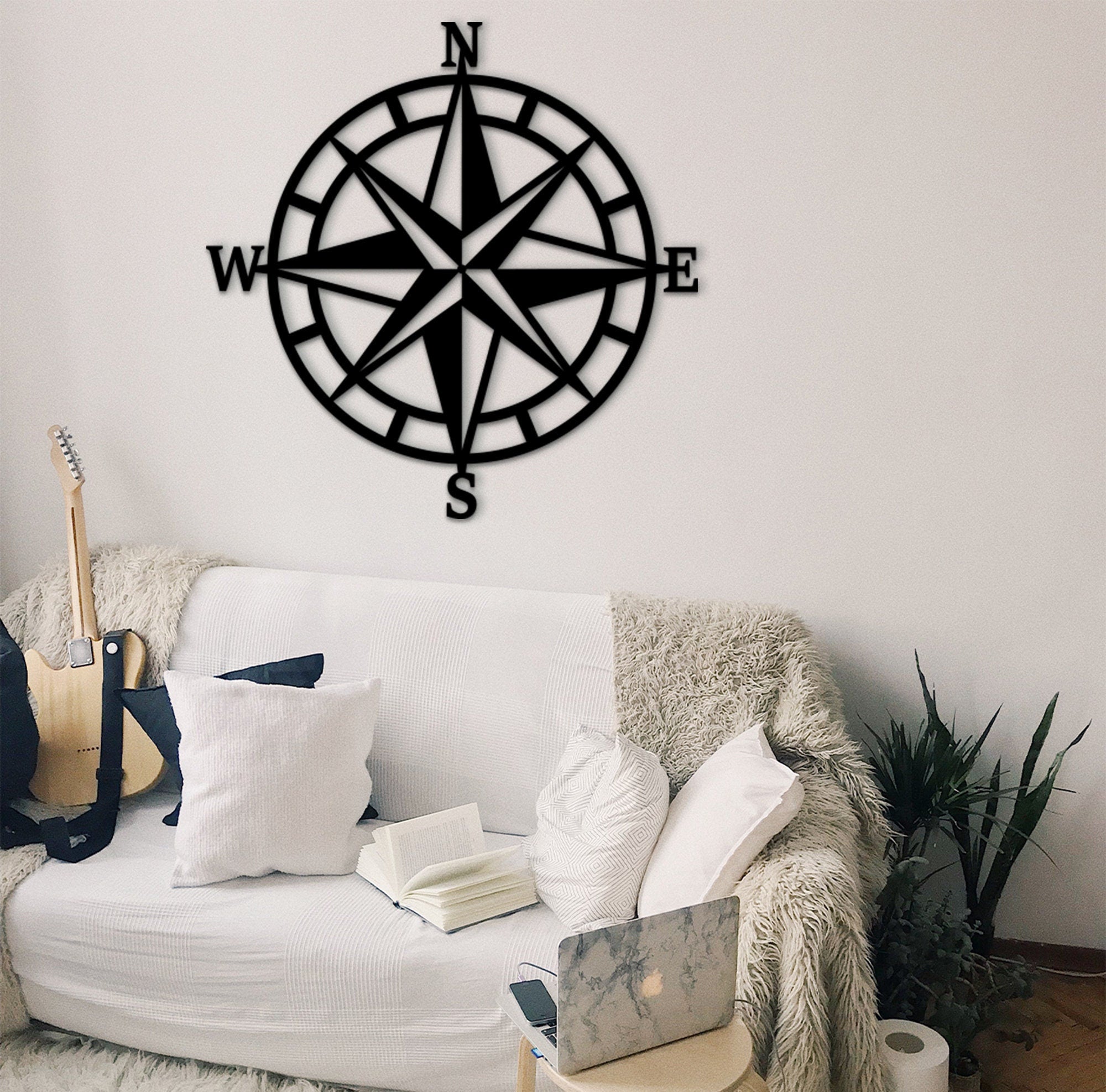 Nautical Compass Wood Wall Art: 3D Shadow Effect Decor