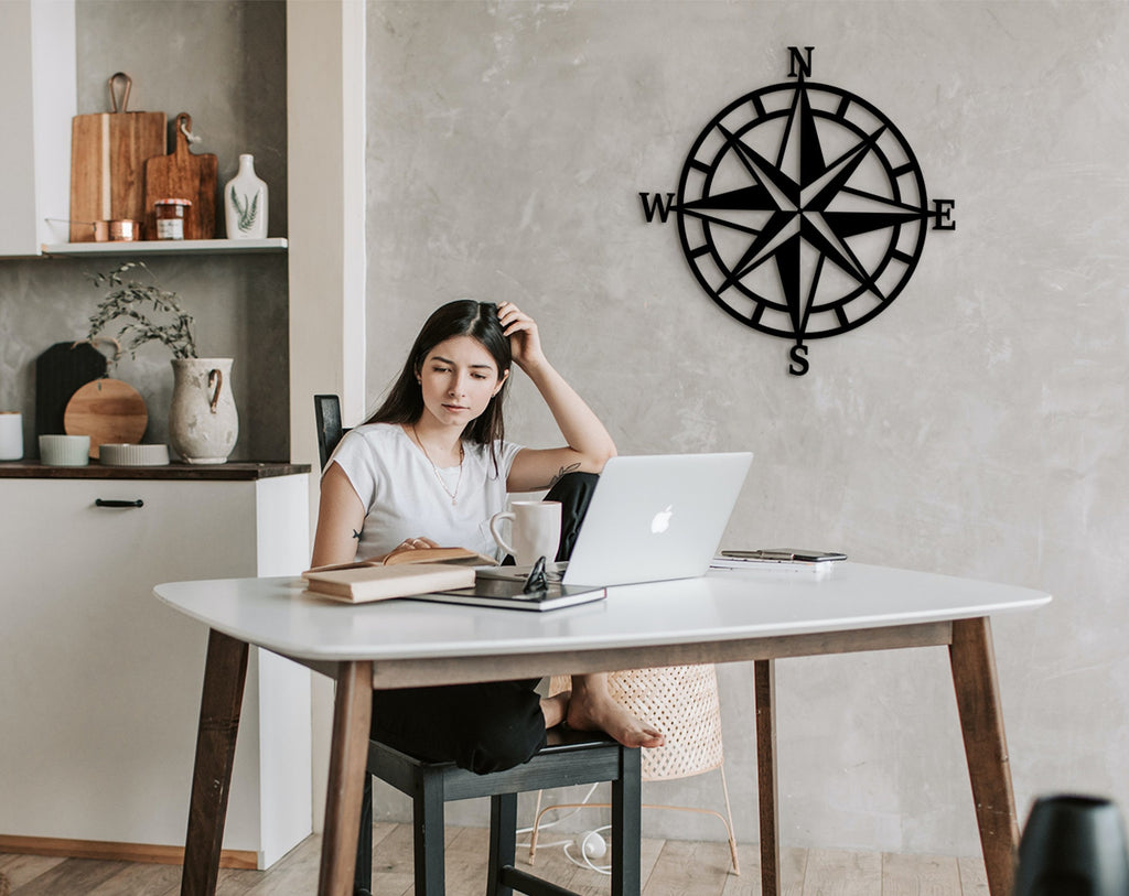 Nautical Compass Wood Wall Art: 3D Shadow Effect Decor