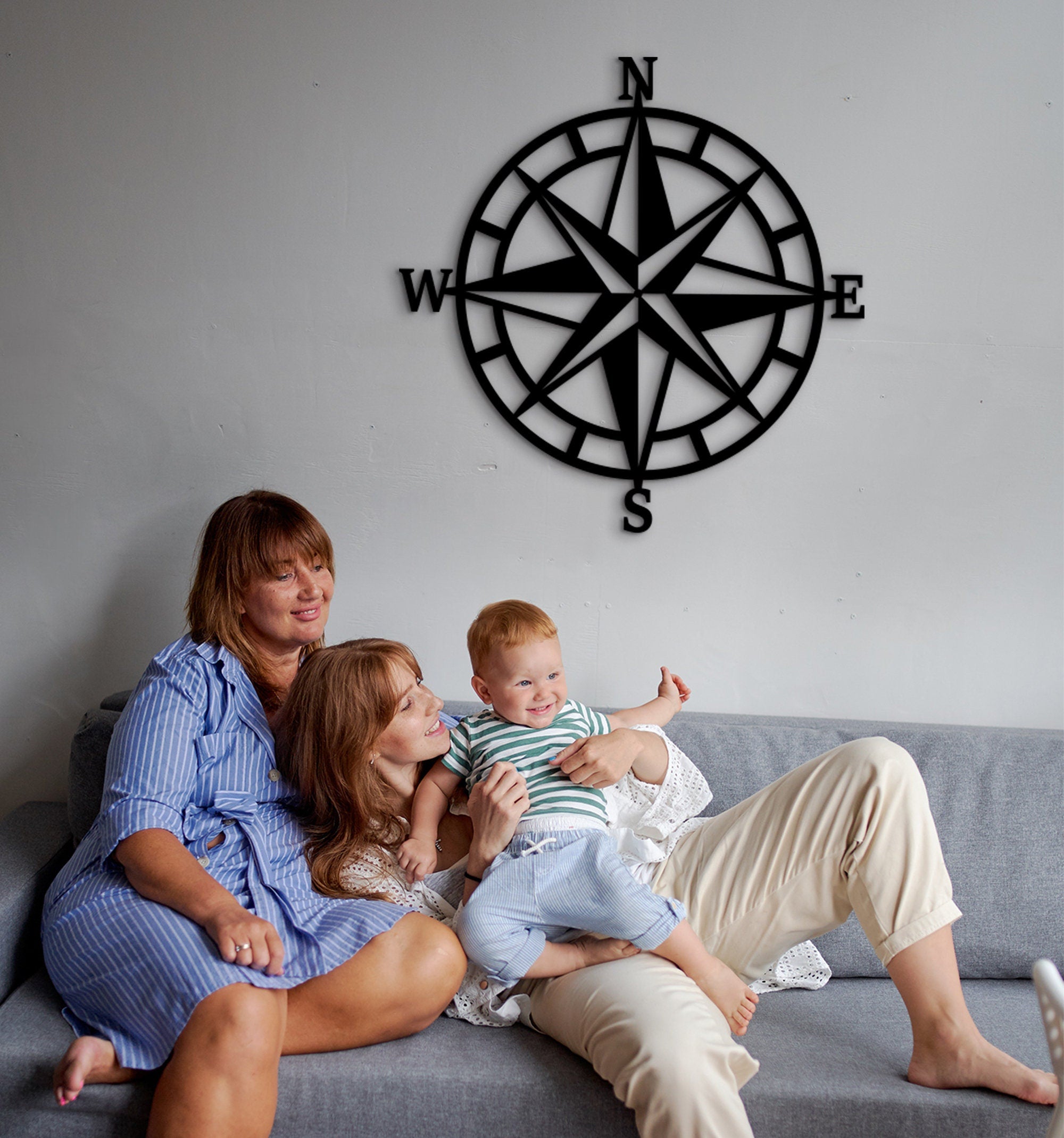 Nautical Compass Wood Wall Art: 3D Shadow Effect Decor