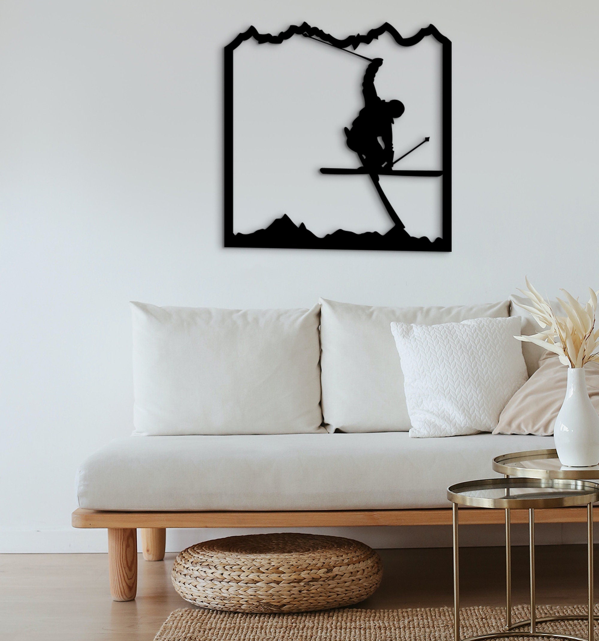 Big Skier Wood Wall Decor: Mountain Winter Sports Art