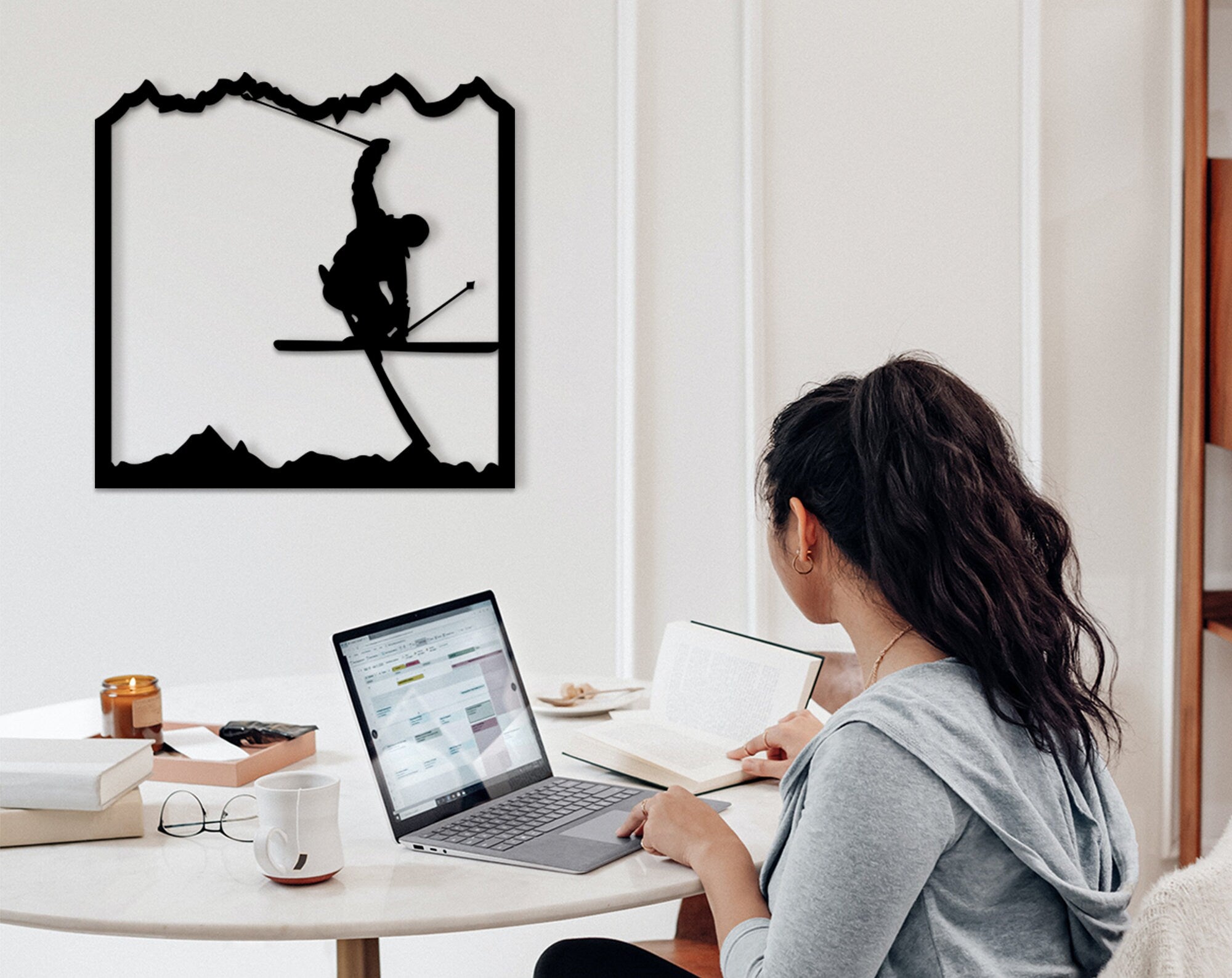 Big Skier Wood Wall Decor: Mountain Winter Sports Art
