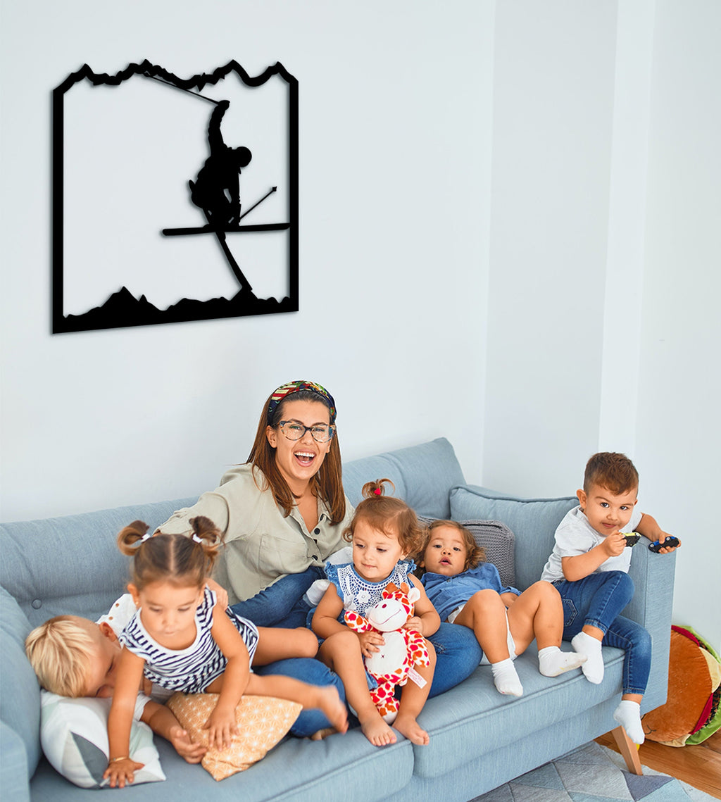 Big Skier Wood Wall Decor: Mountain Winter Sports Art