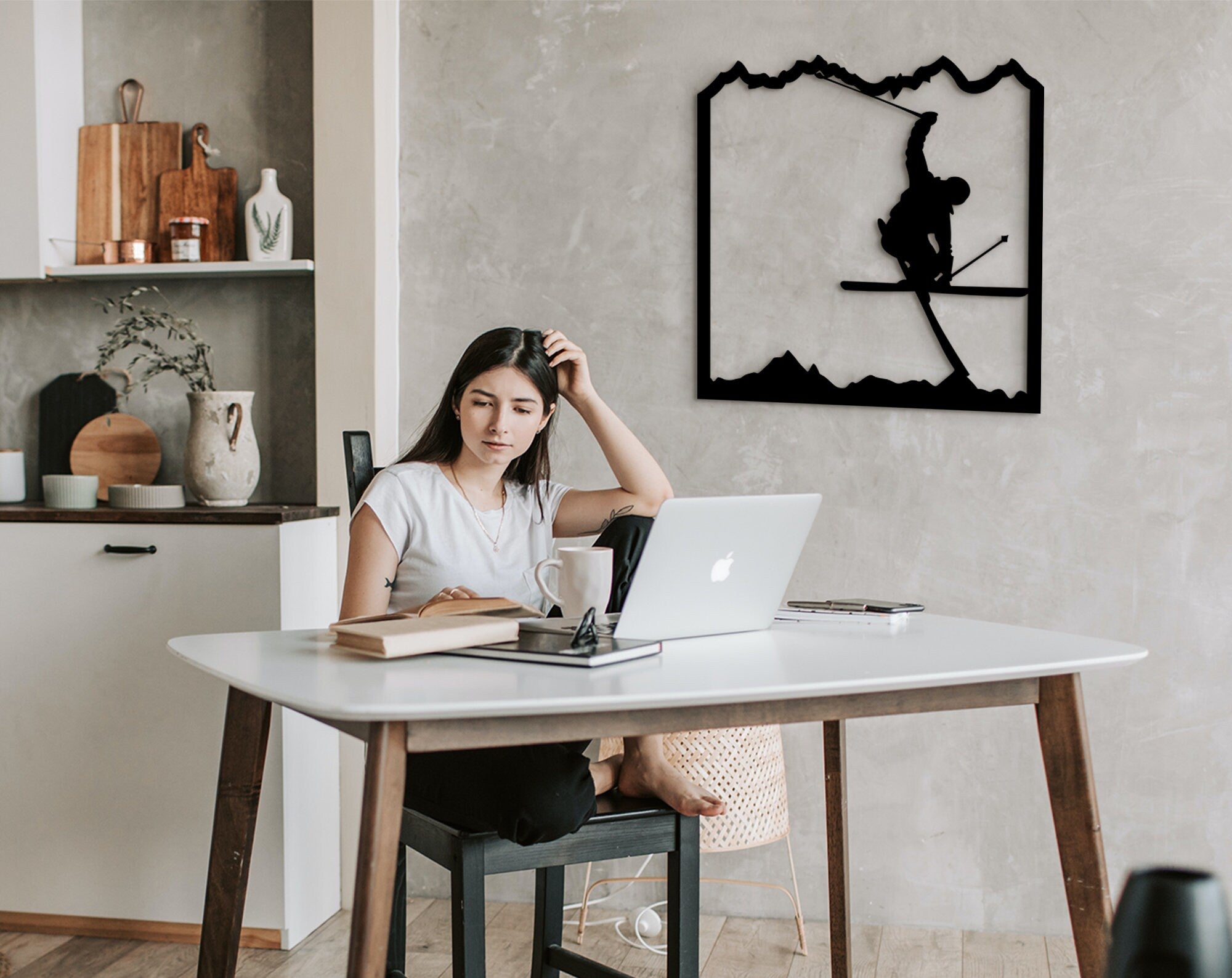 Big Skier Wood Wall Decor: Mountain Winter Sports Art