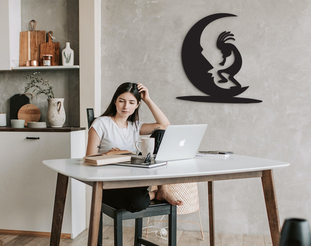 Kokopelli Moon Wood Sign: Native American Wall Decor