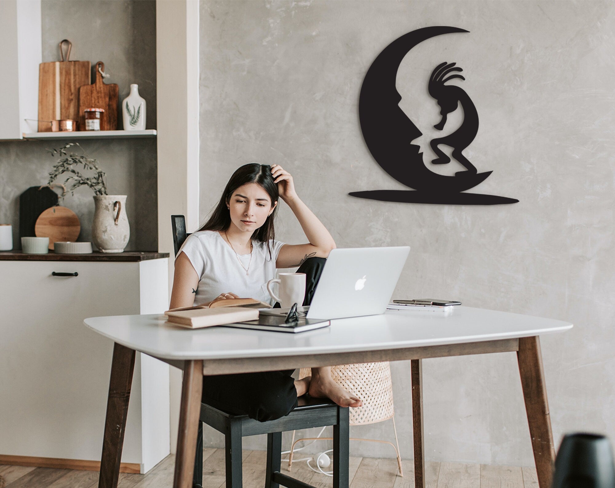 Kokopelli Moon Wood Sign: Native American Wall Decor