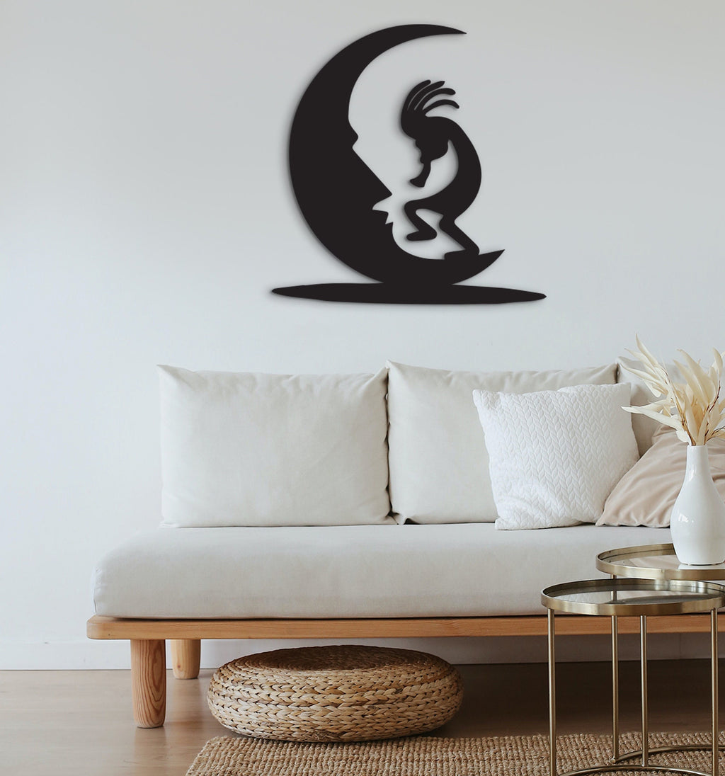 Kokopelli Moon Wood Sign: Native American Wall Decor