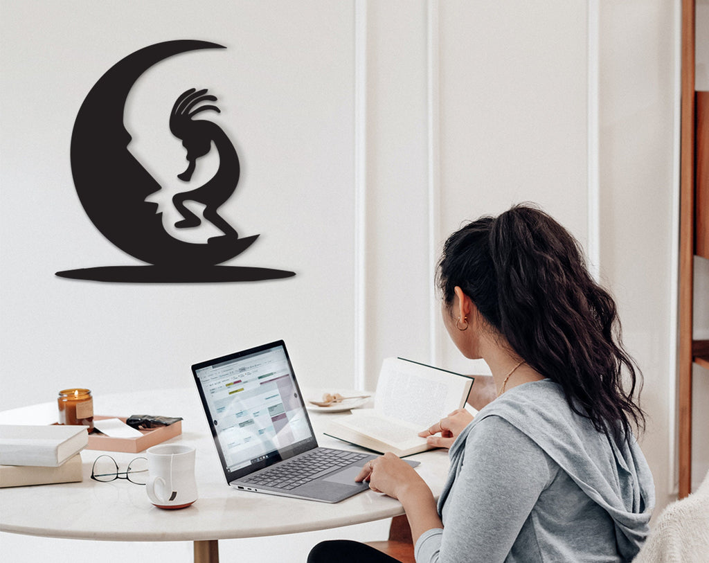 Kokopelli Moon Wood Sign: Native American Wall Decor