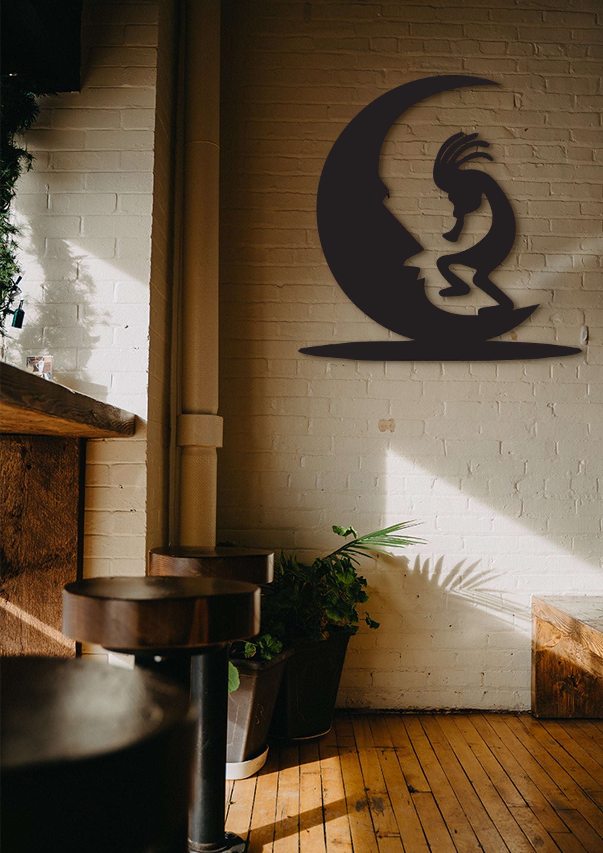 Kokopelli Moon Wood Sign: Native American Wall Decor