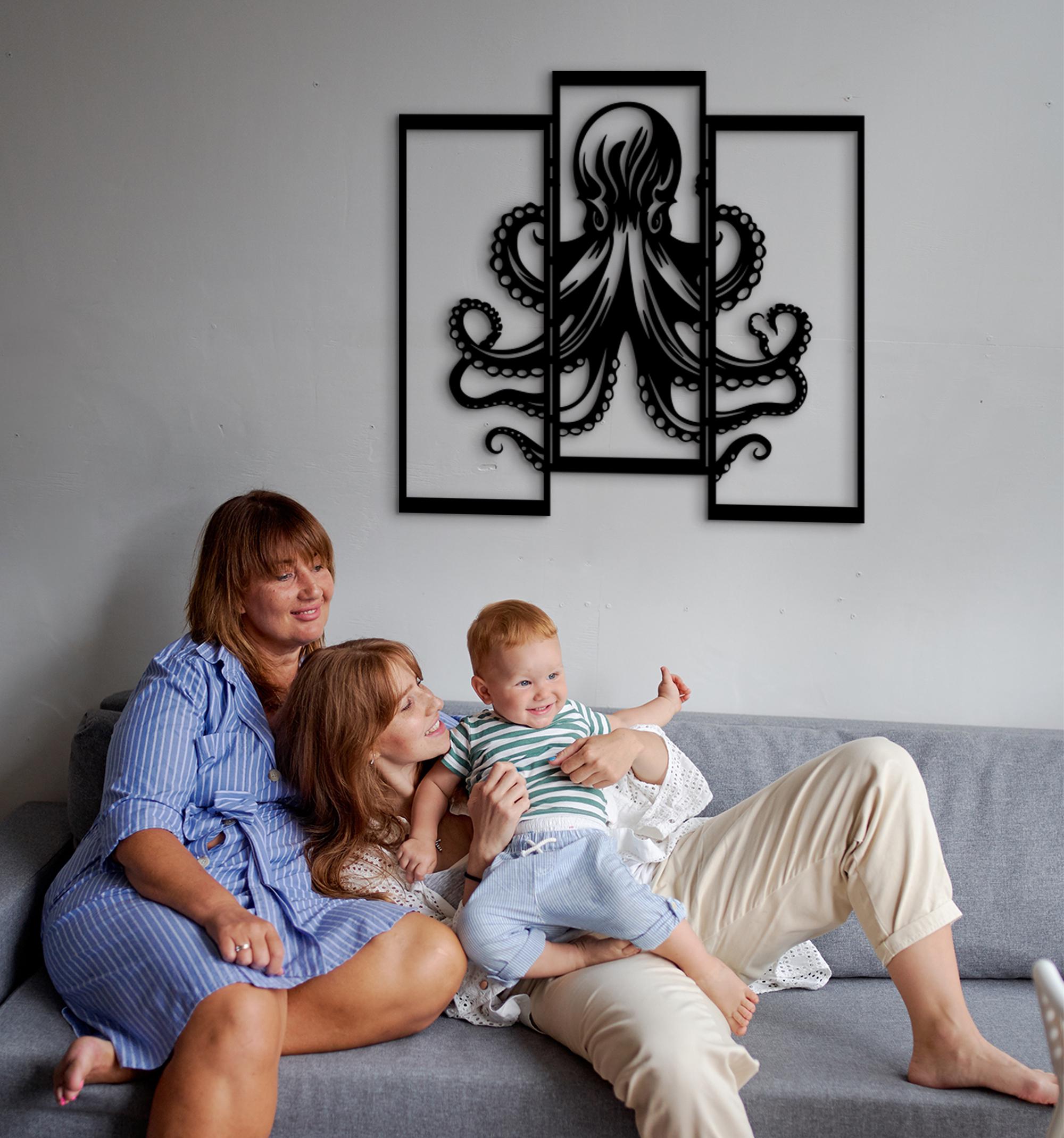 3D Octopus Wood Wall Art: Marine Life Decor