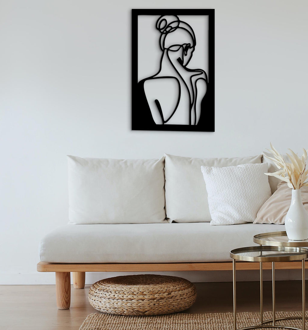Abstract Woman Line Art: Wood Wall Decor, Minimalist Home Design