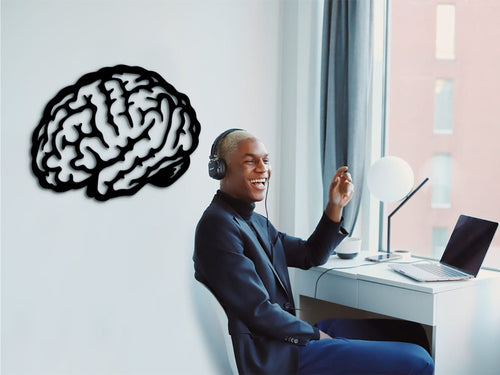 3D Brain Wall Art: Wood Room Decor Sculpture, Digital Brain Artwork