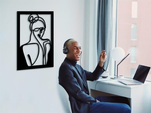 Abstract Woman Line Art: Wood Wall Decor, Minimalist Home Design