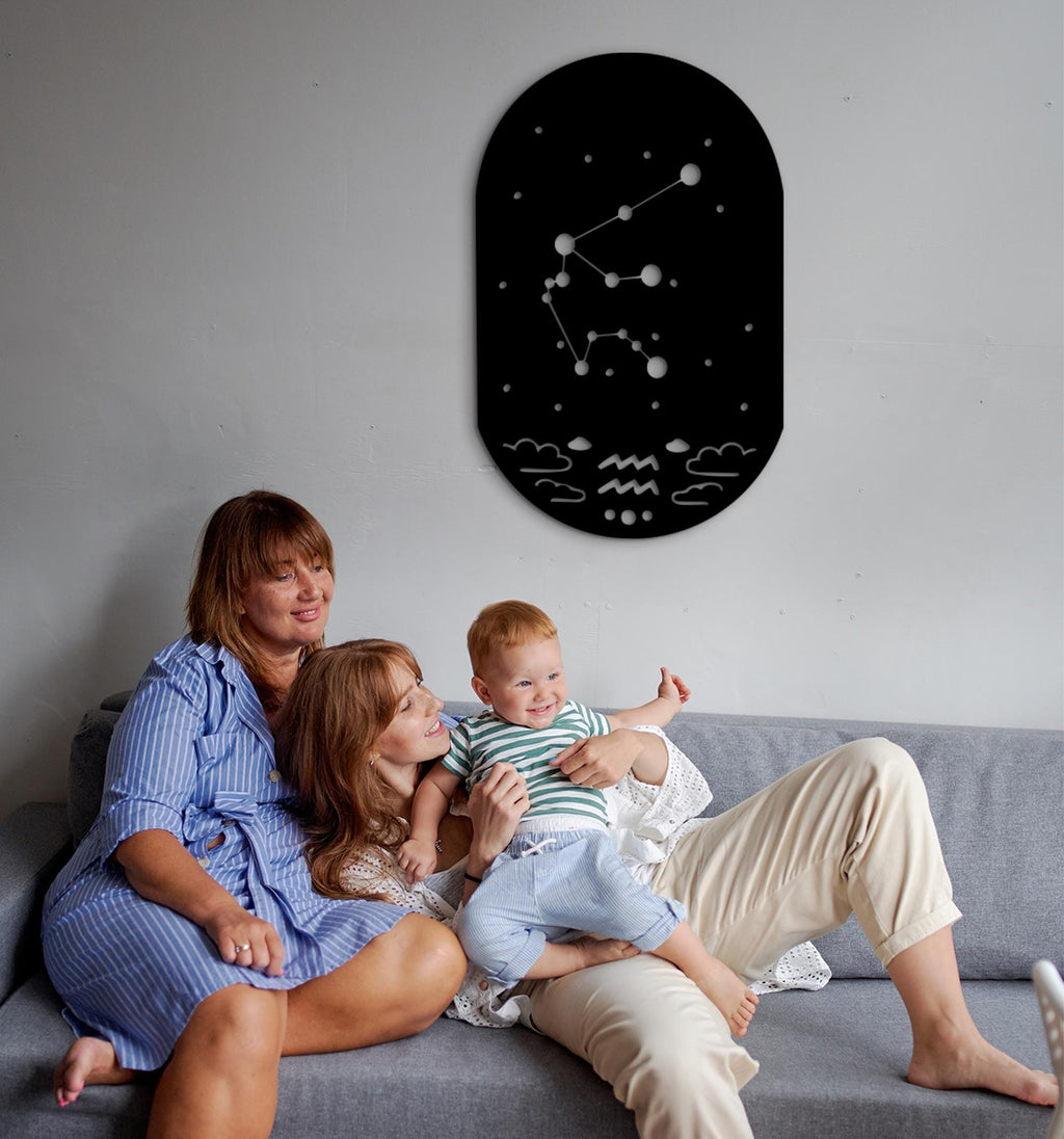 Aquarius Zodiac Constellation Wood Wall Decor: Mystical Boho Art