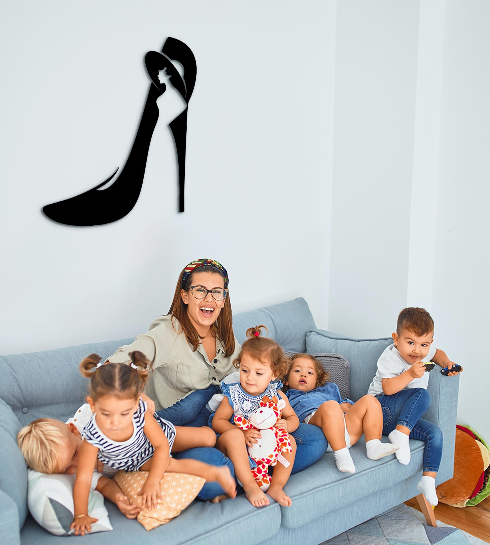 Custom Name Shoe Wall Decor: Geometric Woman Shoes, Wood Sign