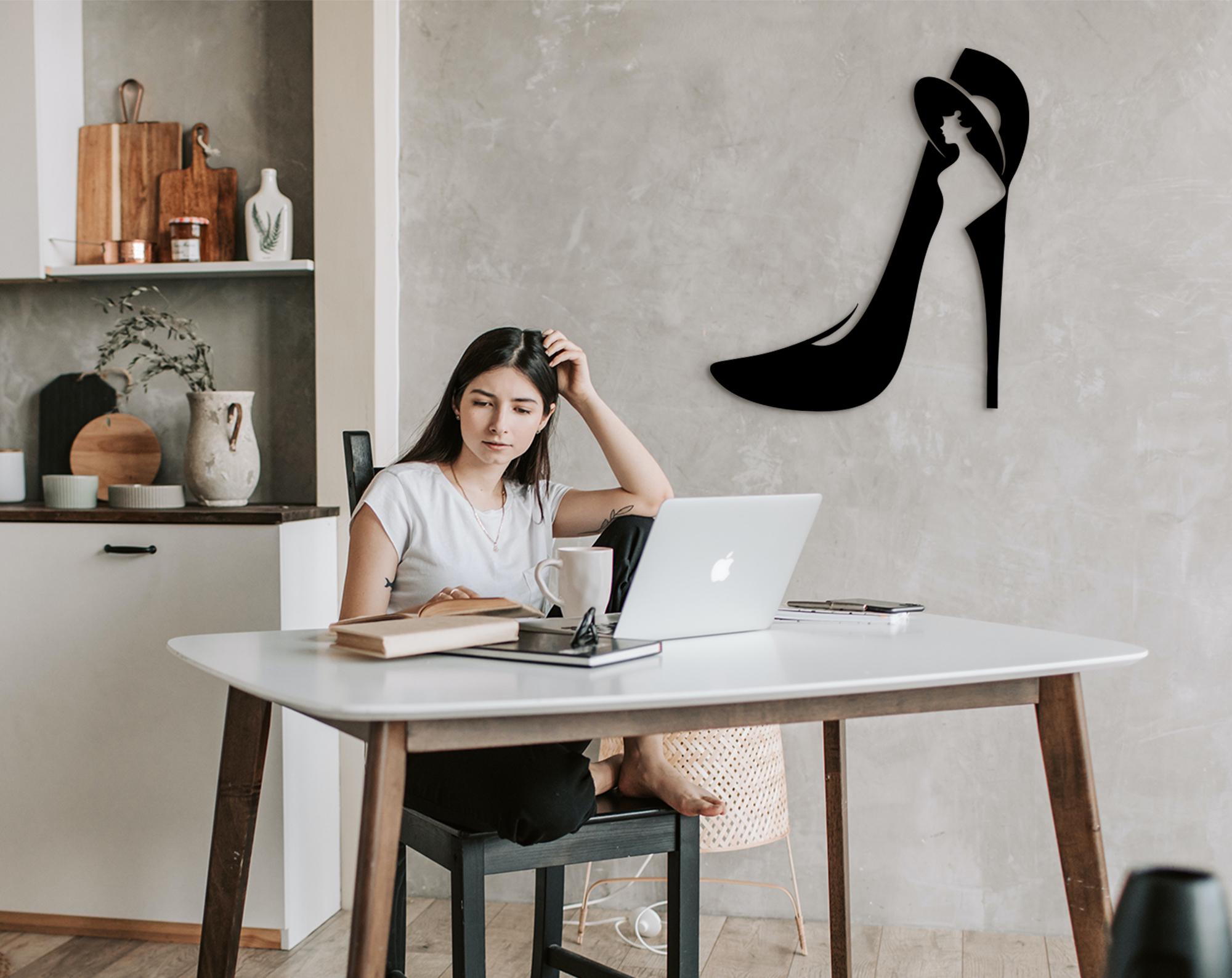Custom Name Shoe Wall Decor: Geometric Woman Shoes, Wood Sign