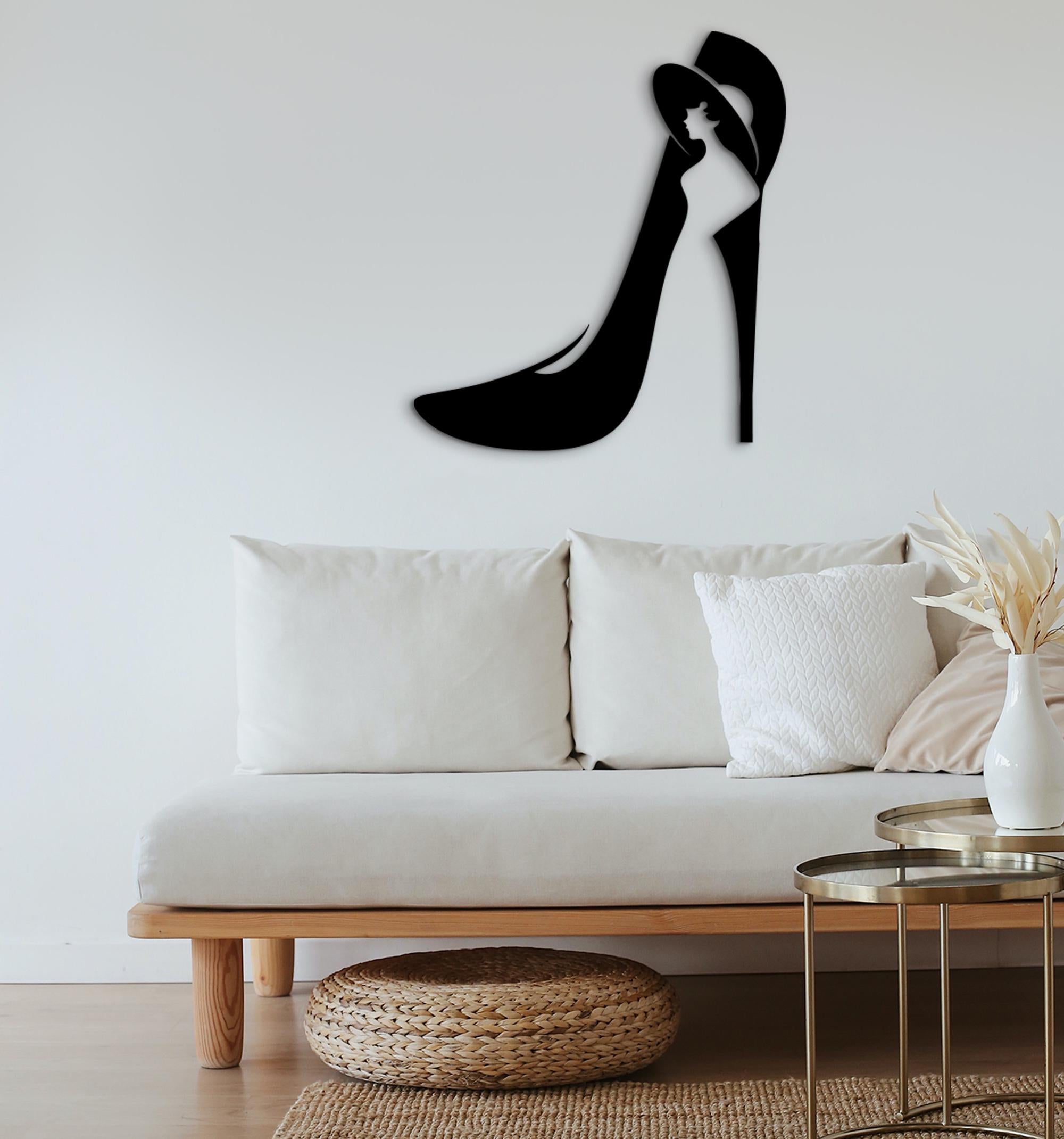 Custom Name Shoe Wall Decor: Geometric Woman Shoes, Wood Sign