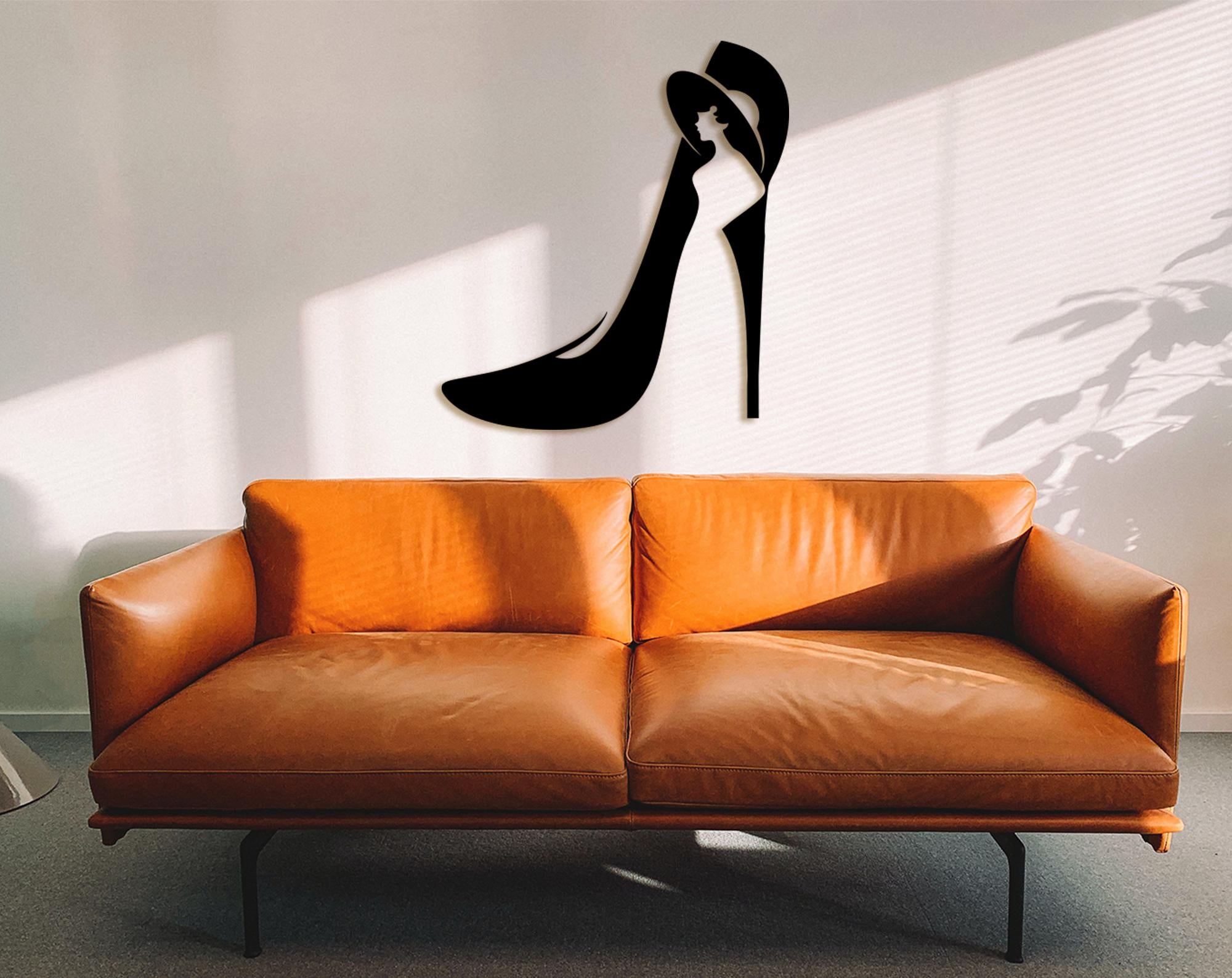 Custom Name Shoe Wall Decor: Geometric Woman Shoes, Wood Sign