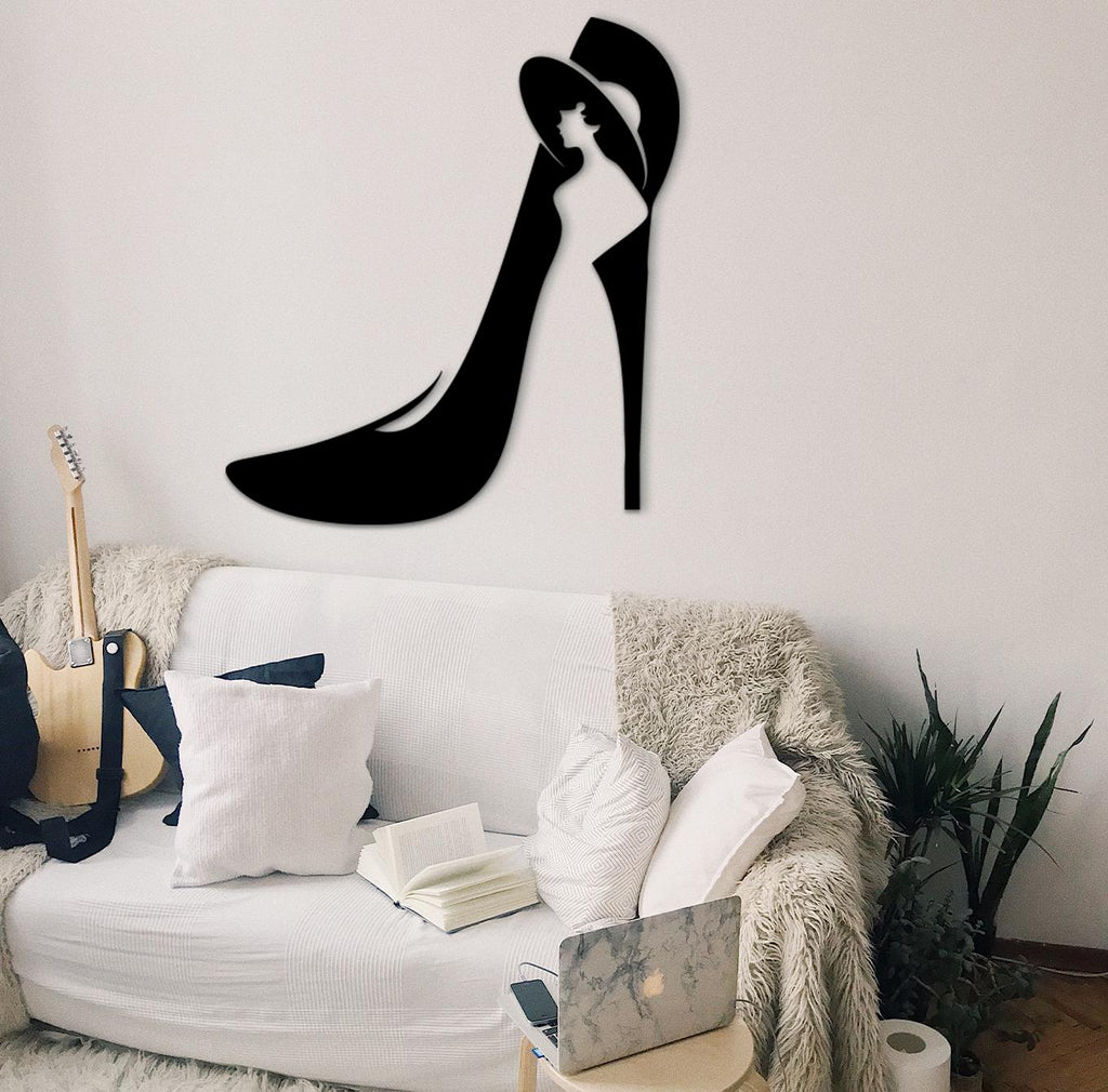Custom Name Shoe Wall Decor: Geometric Woman Shoes, Wood Sign