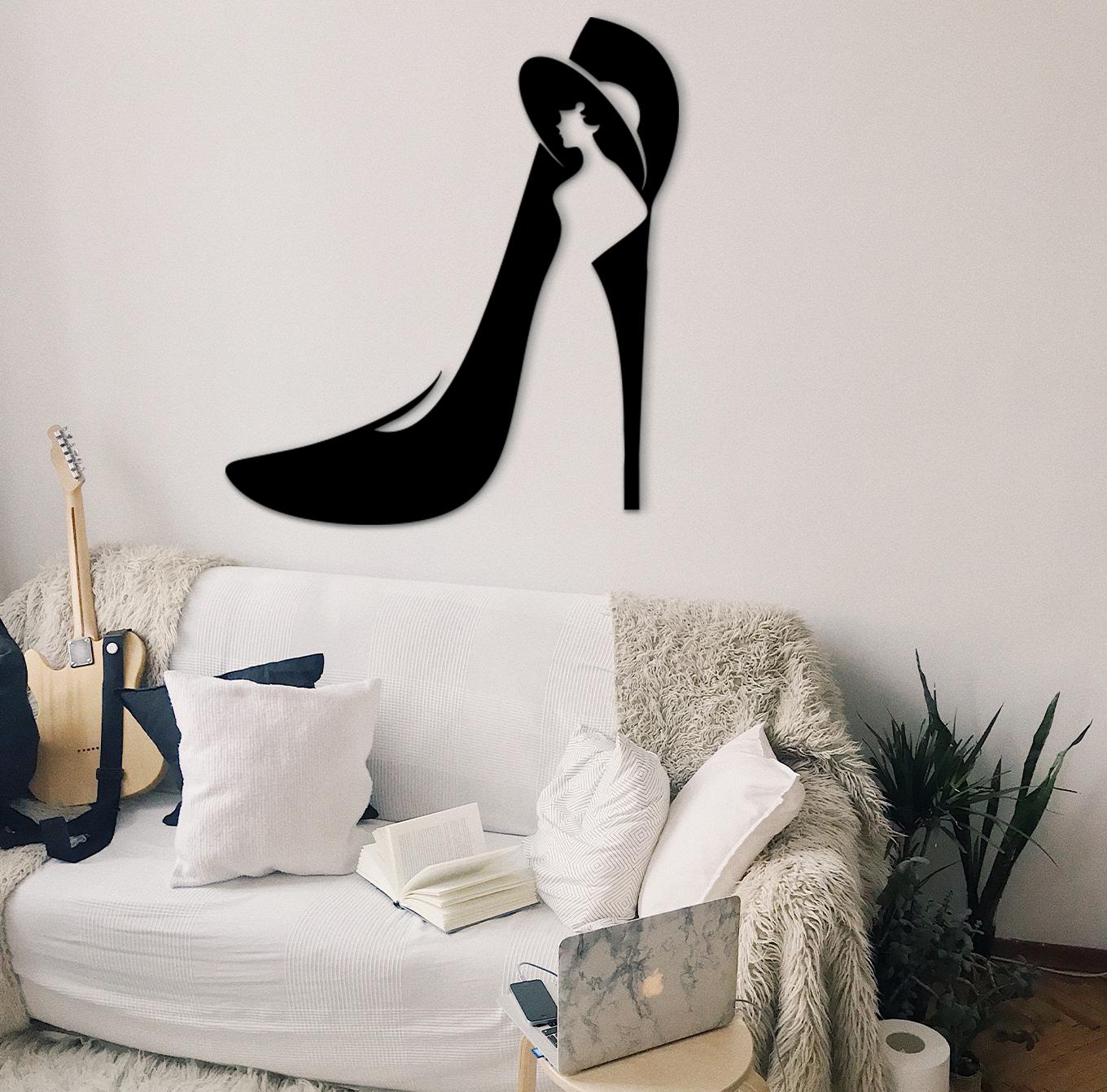 Custom Name Shoe Wall Decor: Geometric Woman Shoes, Wood Sign