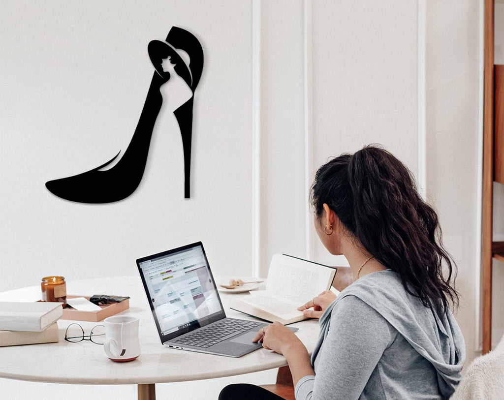 Custom Name Shoe Wall Decor: Geometric Woman Shoes, Wood Sign
