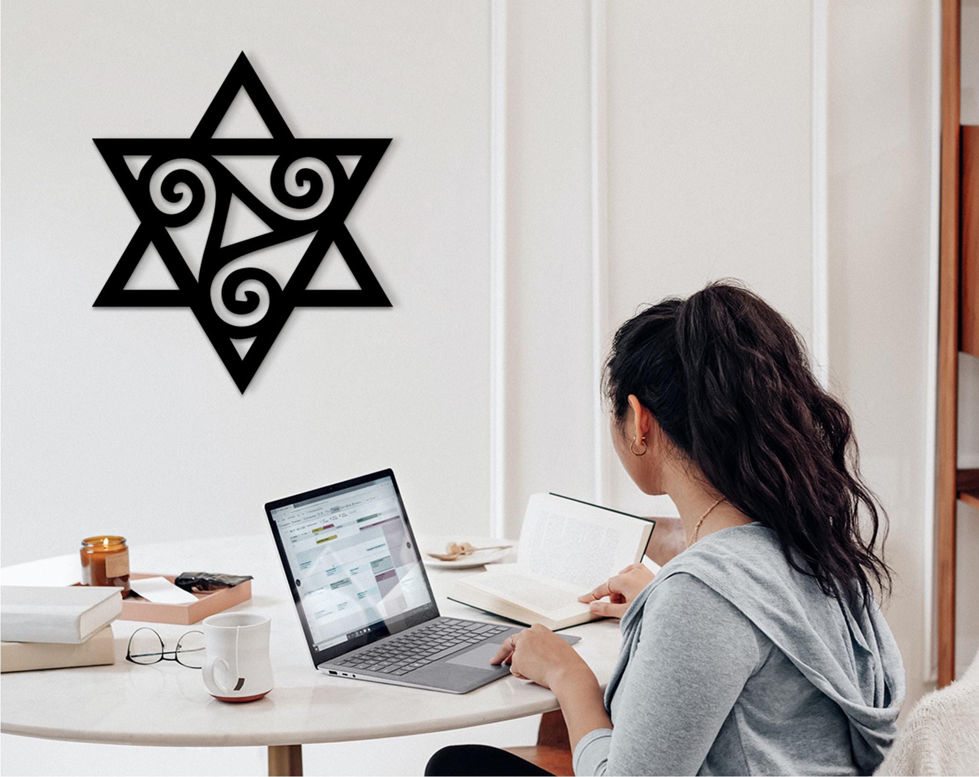 Star of David Triskele Wood Wall Art: Sacred Symbol Decor