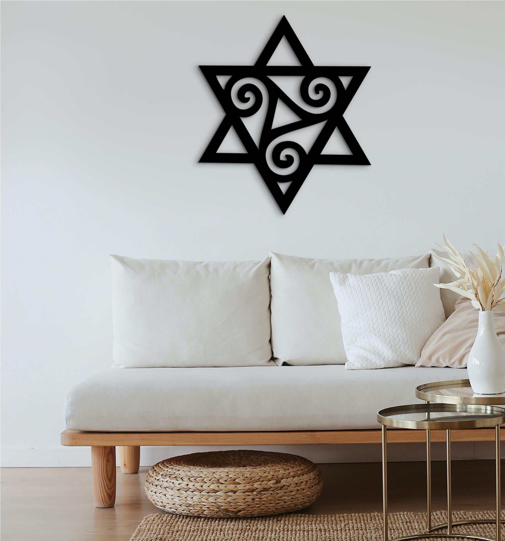 Star of David Triskele Wood Wall Art: Sacred Symbol Decor
