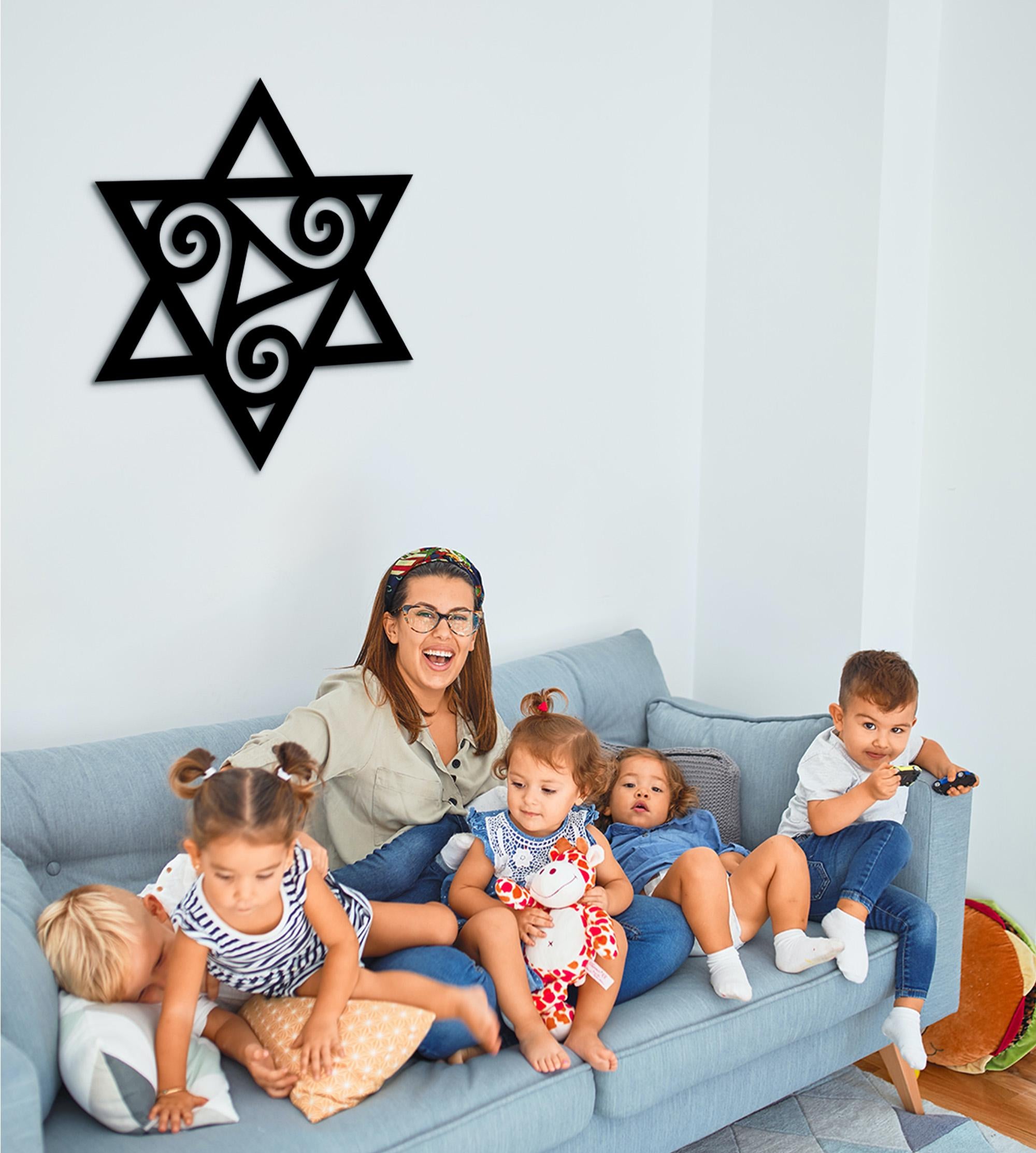 Star of David Triskele Wood Wall Art: Sacred Symbol Decor