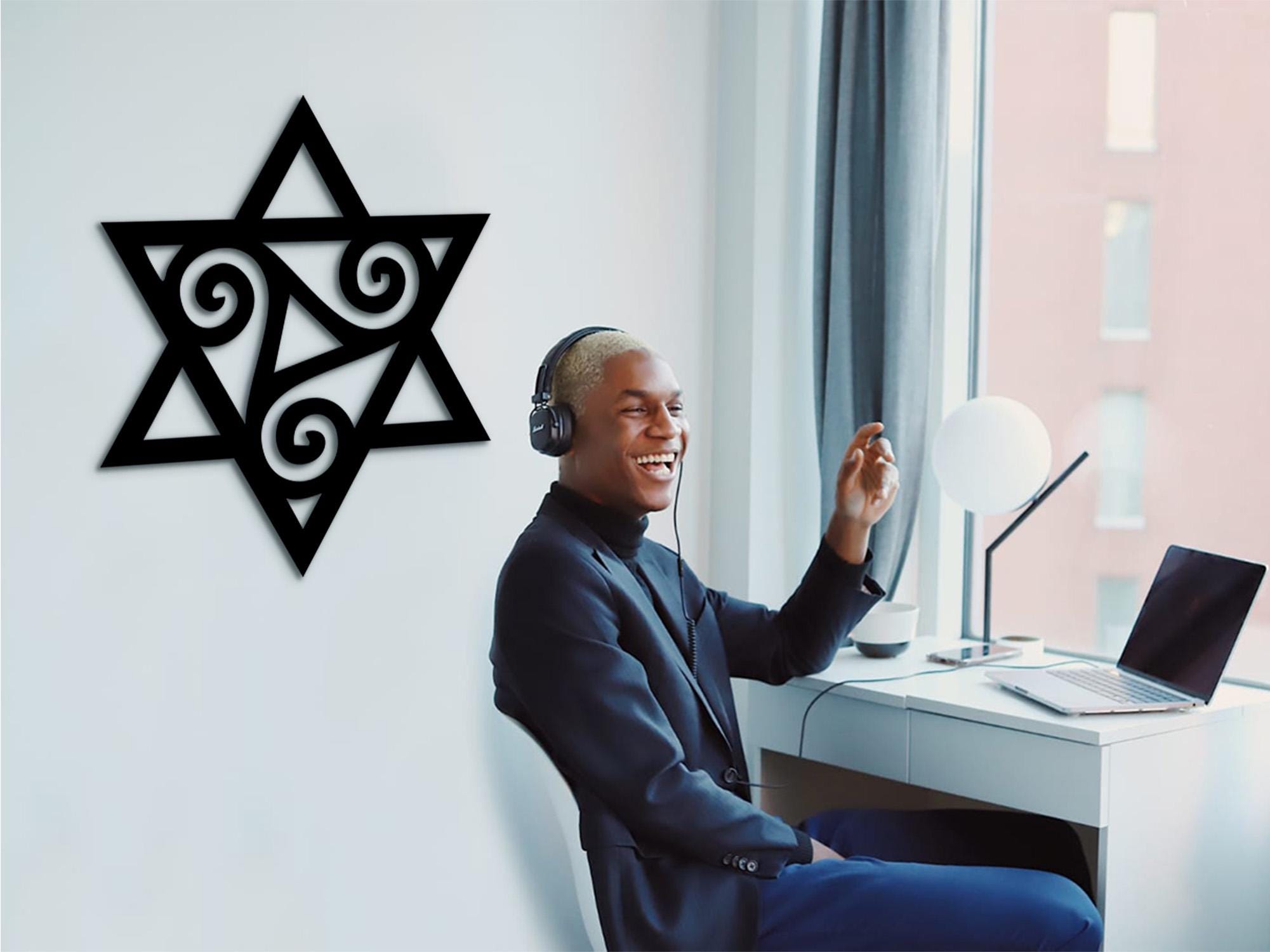 Star of David Triskele Wood Wall Art: Sacred Symbol Decor
