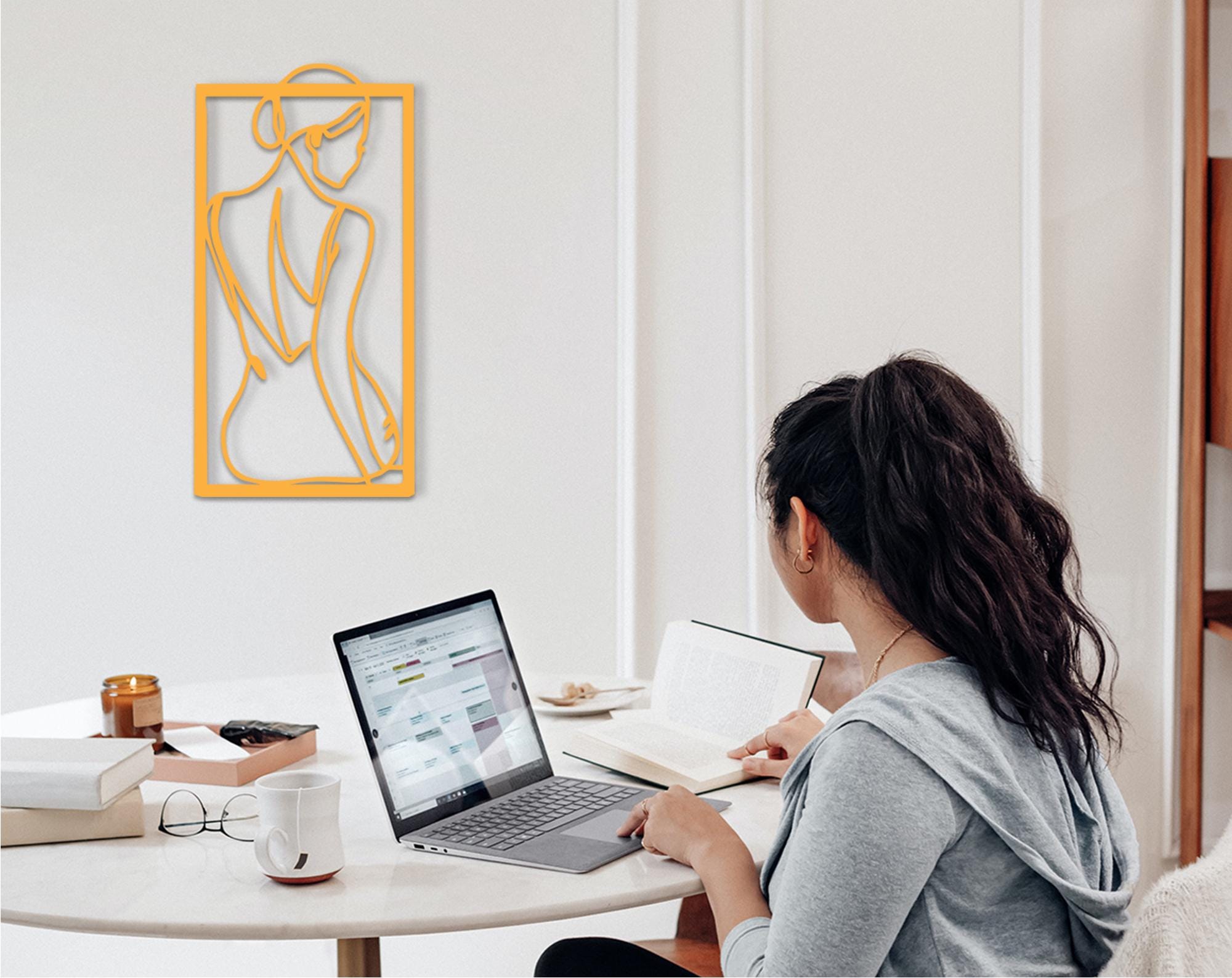 Lady Back Wood Wall Art, Nude Line Silhouette, Modern Home Decor