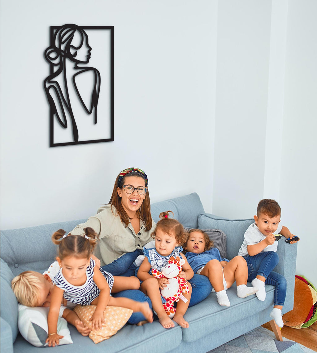 Wooden Girl Silhouette Wall Decor, Modern Line Art Panel