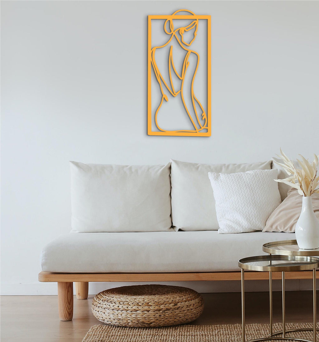 Lady Back Wood Wall Art, Nude Line Silhouette, Modern Home Decor
