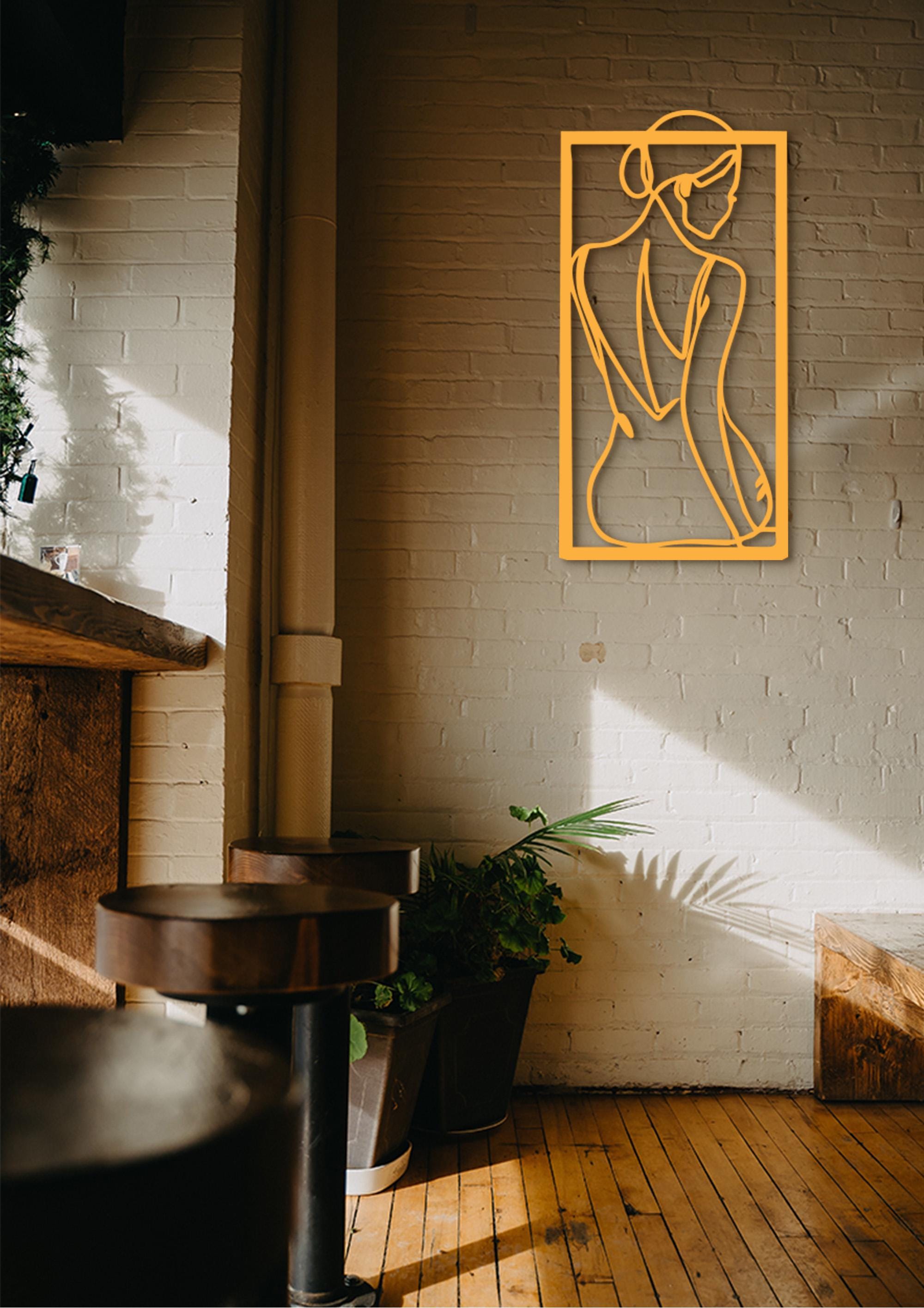 Lady Back Wood Wall Art, Nude Line Silhouette, Modern Home Decor