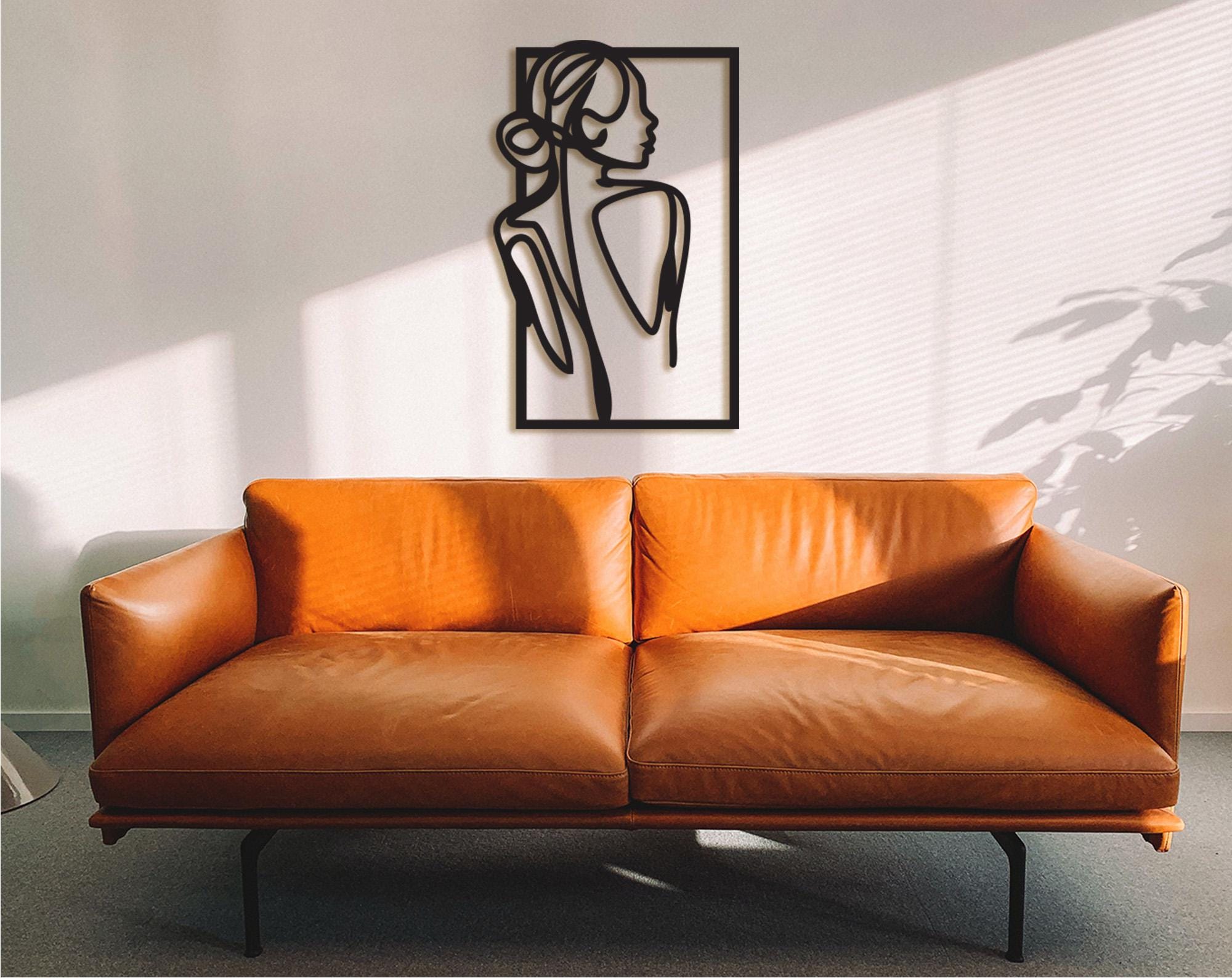 Wooden Girl Silhouette Wall Decor, Modern Line Art Panel