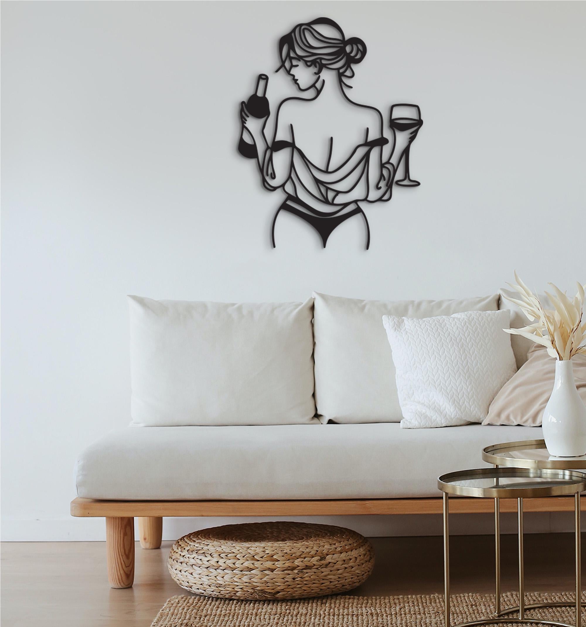 Abstract Woman Wood Wall Art: Bold Wine Woman Sculpture