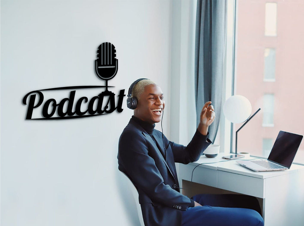 3D Podcast Wall Art: Studio Decor, Microphone Sign