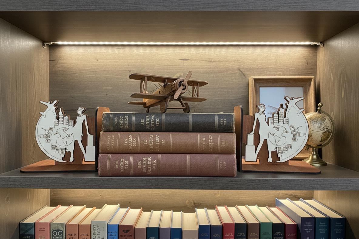 Wooden Flight Attendant Bookends, Aviation Cabin Crew Office Decor, Graduation Gift