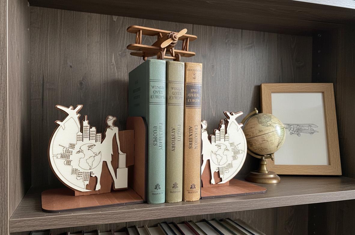 Wooden Flight Attendant Bookends, Aviation Cabin Crew Office Decor, Graduation Gift