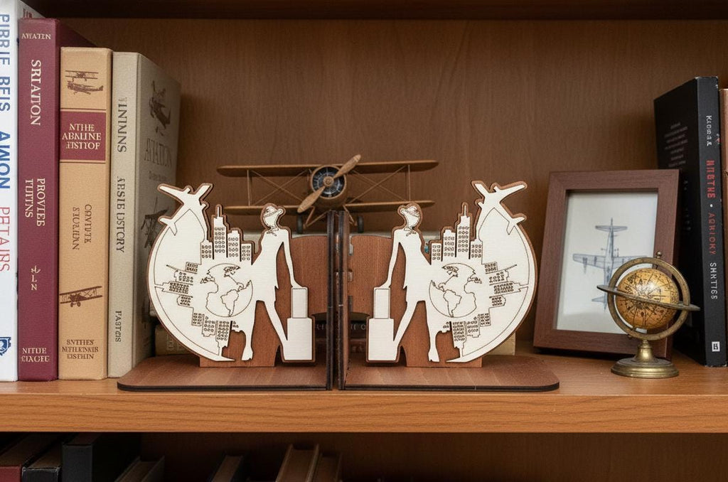 Wooden Flight Attendant Bookends, Aviation Cabin Crew Office Decor, Graduation Gift