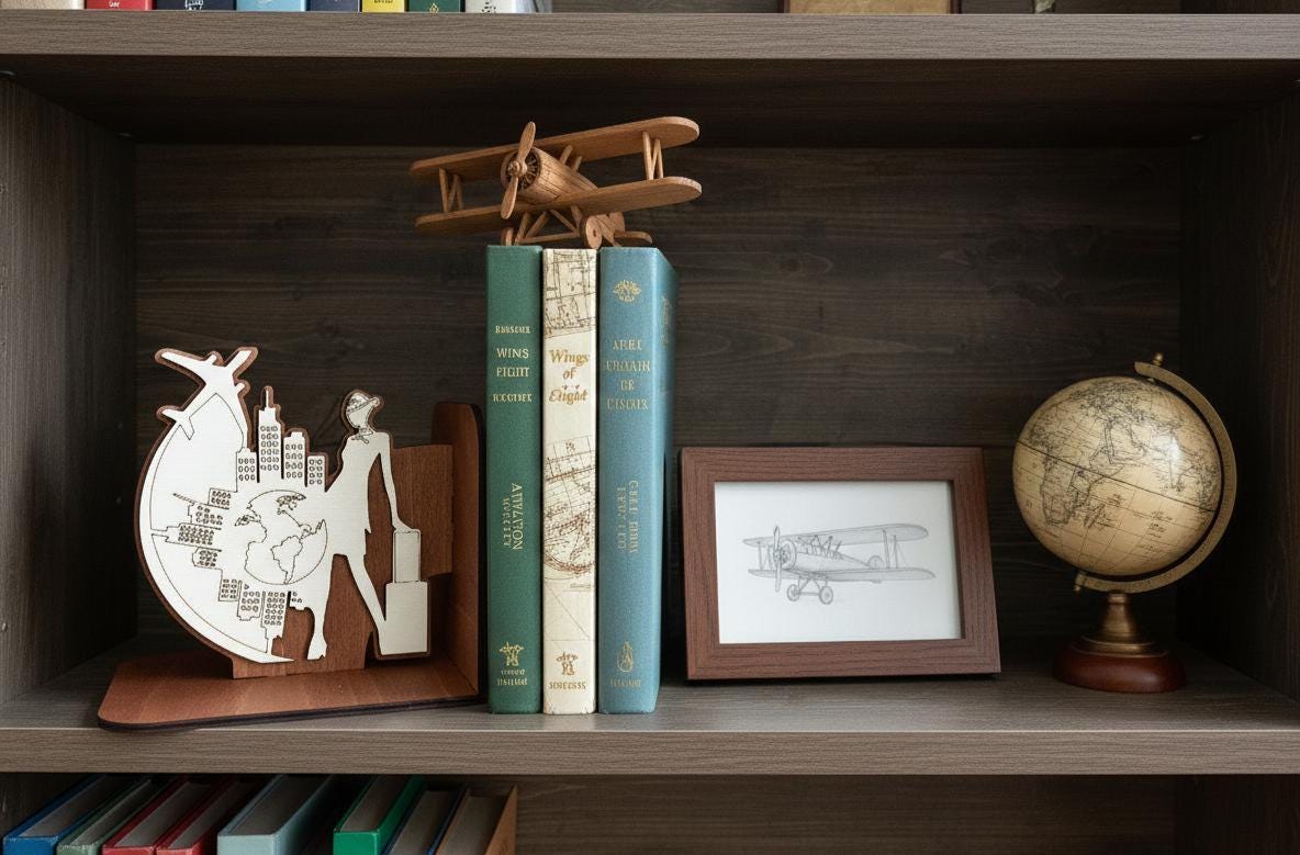 Wooden Flight Attendant Bookends, Aviation Cabin Crew Office Decor, Graduation Gift