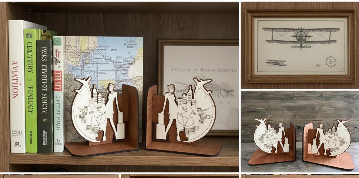 Wooden Flight Attendant Bookends, Aviation Cabin Crew Office Decor, Graduation Gift